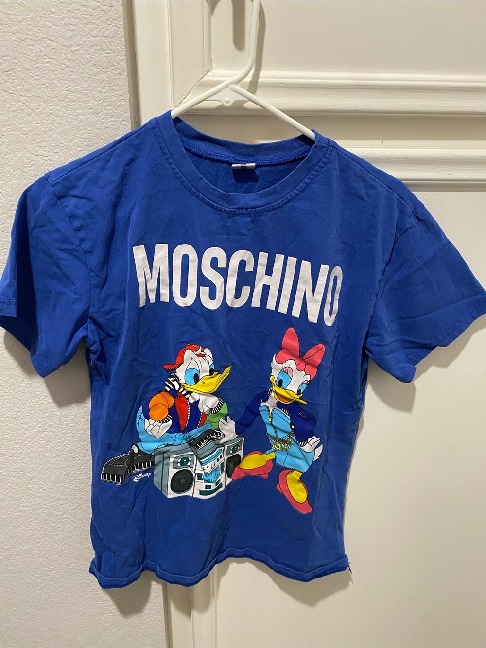 Moschino Royal Blue Graphic Tee with Daisy and Donald Duck